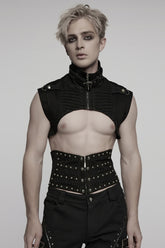 Black Stand Collar Sleeveless Rivet Zipper Men's Punk Cape